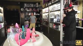 Mature woman caught in the act with her big toy