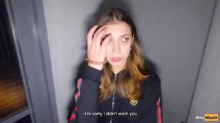 We fucked in the stairwell while parents are at home - Cum in panties and put them on - POV 4K