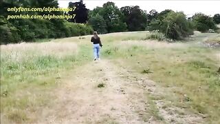 A girl is getting fucked outside in the park and gets cum on her face