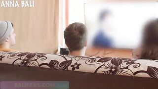 A blowjob on the couch with a stranger, while the husband almost catches them