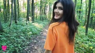 A hungry girl met a guy in the forest and got fucked outdoors