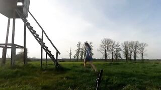 A girl was fucked by a guy on the hunting stand