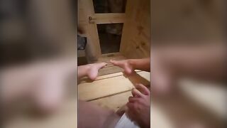 That bald guy masturbates in sauna and I sucked him off until he came