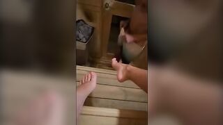 That bald guy masturbates in sauna and I sucked him off until he came