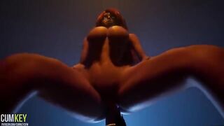 A girl with perfect big boobs is being fucked by a huge dick monster