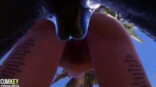 Two curvy girls fucked by a big cock monster in 3D porn