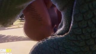 Two curvy girls fucked by a big cock monster in 3D porn