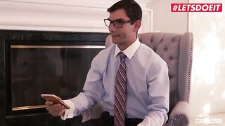 Two sexy American babes fucked by a lawyer and his friend in a steamy foursome