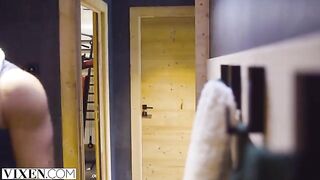 A cute skier has passionate sex with her partner in the Alps