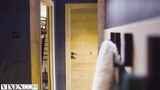 A cute skier has passionate sex with her partner in the Alps