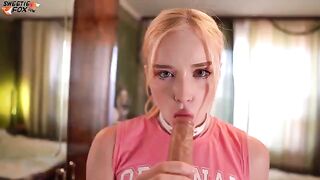 A guy fucked a beauty through a hole in jeans and cum in her mouth