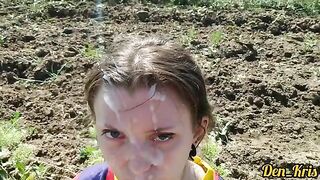 The cute schoolgirl got a lot of warm cum on her face and hair