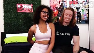 Redhead beefy guy screwed hard by Latina hottie and made her come twice