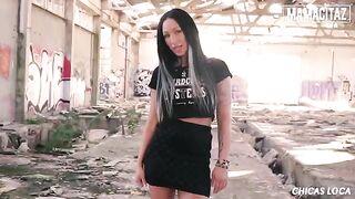 A curvy brunette babe, Deborah Diamond, gets fucked on the city streets