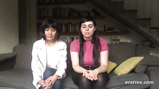 Lesbian friends fuck each other using a strapon dildo with passion