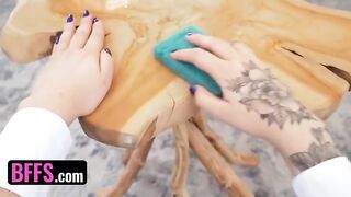 Sugar Babes in maid uniforms share a big dick in an intense scene