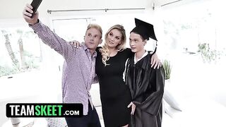 Busty stepmom rewards her stepson with wet pussy for graduation