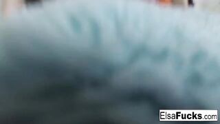 Small-breasted beauty Elsa Jean rubs her sweet pussy