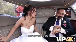 A bride allows her husband to watch her getting her ass banged in a limo