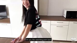 The MYDRIASIS T-shirt girl got fucked hard in the kitchen by a guy