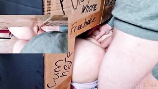 A tight pussy was fucked through the glory hole three times in a row