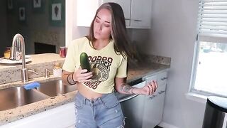 Getting ready for lunch with a big dildo