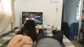 A cute gamer girl with big tits gets fucked