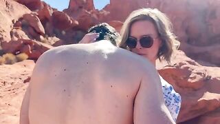 The wife has sex with her friend in front of her husband in the desert