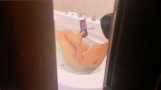 Spying on my sister-in-law in the tub and fucking hard