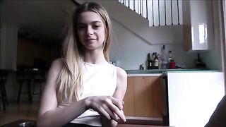 The stepfather helped the tiny girl to prepare for an intimate encounter