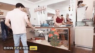 The owner of the sexy boutique Christie Stevens removes her clothes after meeting Apollo