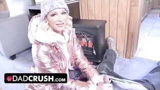 The stepdaughter, a stunning blonde named Emma Hix, rubs her tits on her stepdaddy’s face