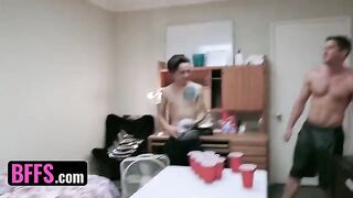 Two roommates fucked by girls in a steamy college orgy