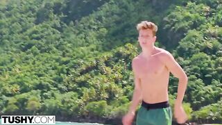 A juicy girl has anal sex with her young handsome fella in a romantic setting