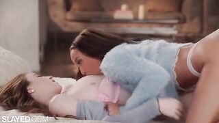 Two hot girlfriends are having fun without guys, enjoying sensual lesbian sex