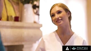 The busty redhead Skylar Snow gets naked for a sensual massage