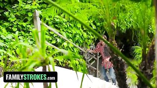 Two playful teens got caught painting their tits on 4th of July in a taboo scene