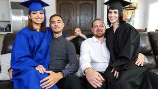 Step dad educates his step daughters Hazel Heart and Remi Jones in a rough way