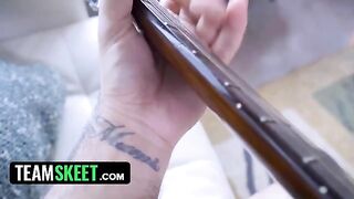 Two step sisters, Demi Sutra and Evelin Stone, share their boyfriend's huge cock