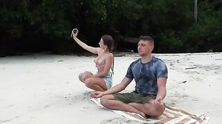 Girl meditates on the beach and gets a huge cock sucked by a stranger