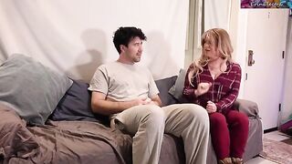 A stepmom helped her stepson to stop jerking off with her skills