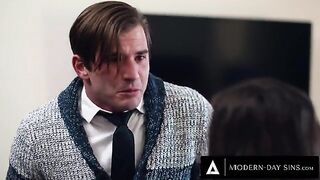 Modern Day Sins - A guy tried to withstand sex with three sluts, but gave up