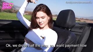 Public sex in the car with a tiny slut who pays with her pussy