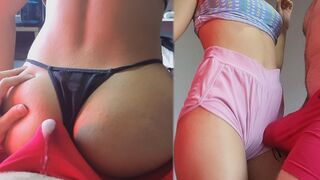 Guy fucked his girlfriend in her panties during a lap dance