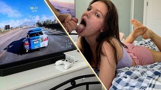 Girl was playing Xbox and suddenly got a deep slobbery throat fuck