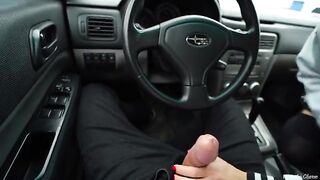 A hot blonde met her fan, got in his car, and gave him an intense blowjob