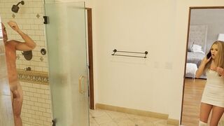 Athena Faris sneaks into the shower with her stepdad and gets fucked