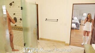 Athena Faris sneaks into the shower with her stepdad and gets fucked