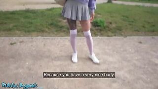 Pervert dude makes money fucking skinny Italian teen outdoors