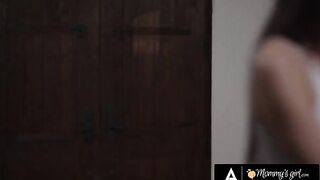 The stepsister Laney Grey gets her pussy eaten by the busty stepmom Kenzie Taylor in the kitchen